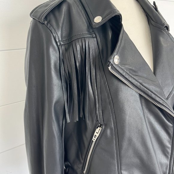 Blank NYC Black Fringe Leather Jacket Size S - Picture 2 of 4